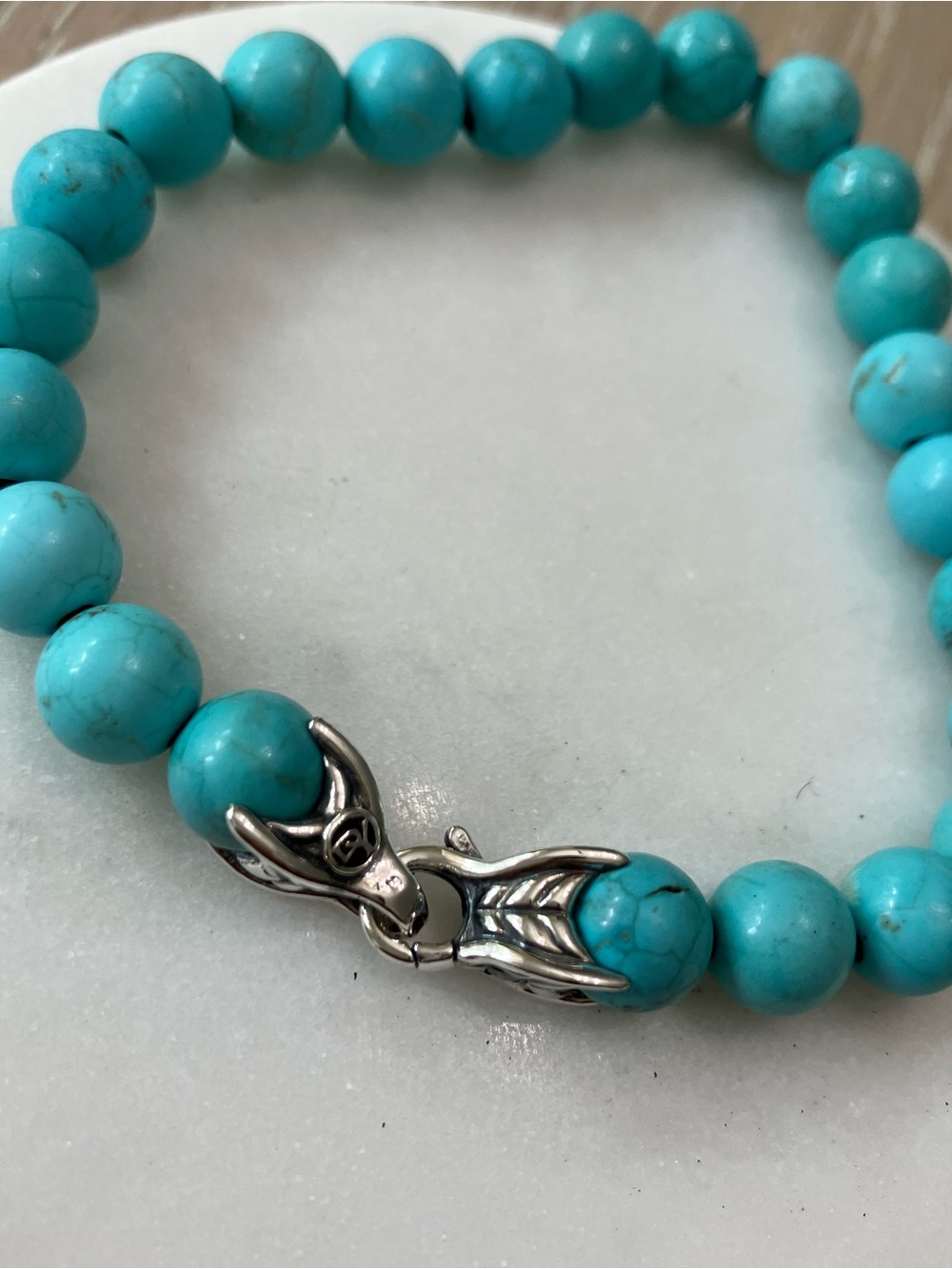 David Yurman 925 sterling silver turquoise bead 8mm bracelet size 8.5”